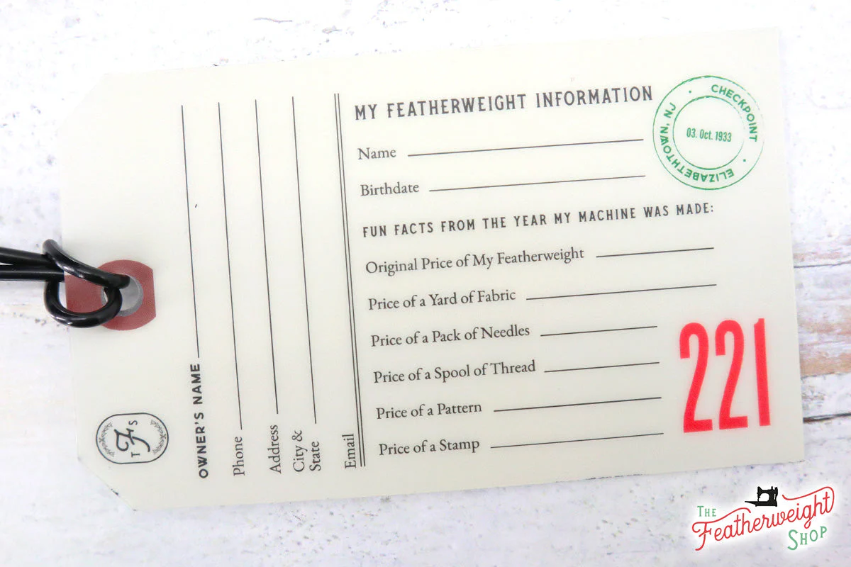 221 Luggage & I.D. Tag for Singer Featherweight - Image 4