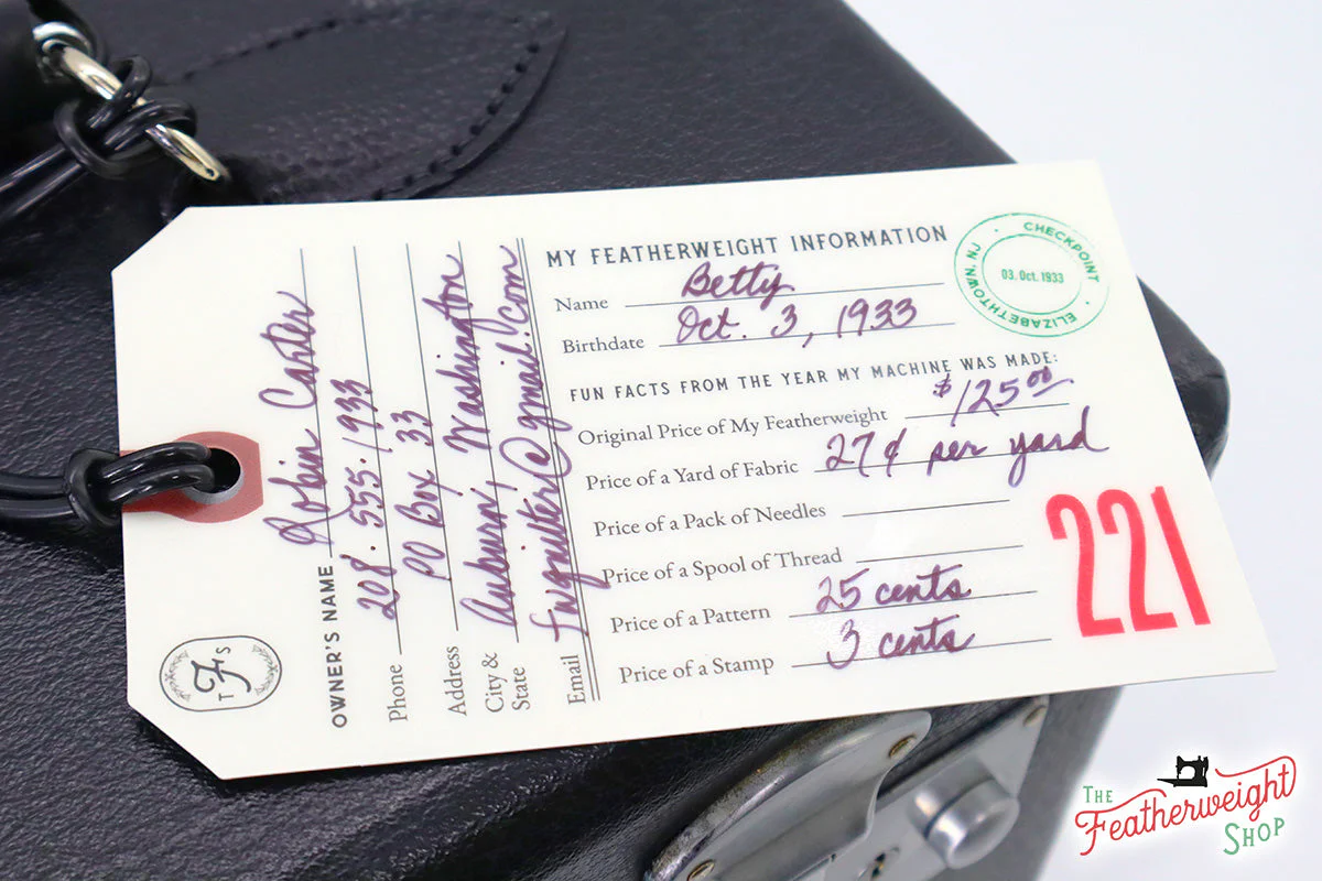 221J (TAN) Luggage & I.D. Tag for Singer Featherweight - Image 5