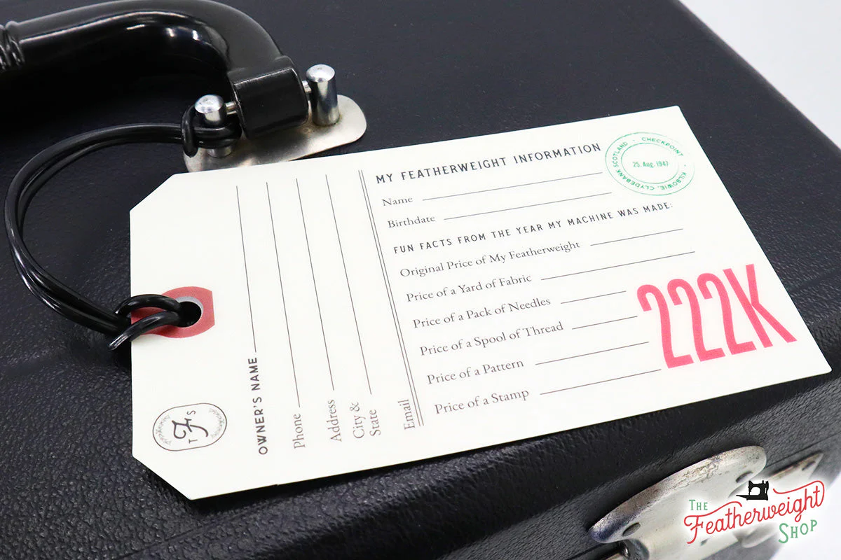 222K (FREE-ARM) Luggage & I.D. Tag for Singer Featherweight - Image 3