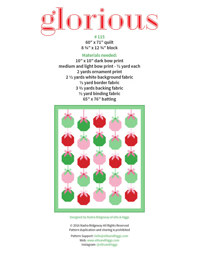 Pattern, Glorious Quilt by Ellis & Higgs (digital download) - Image 2