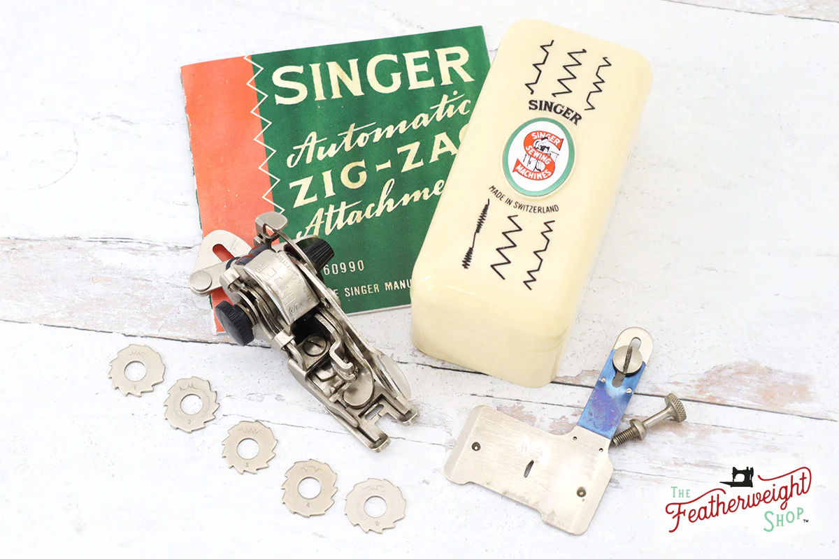 Zigzag Attachment, 5 Disk Swiss Zigzagger & Walking Foot (Vintage Original) - Image 3